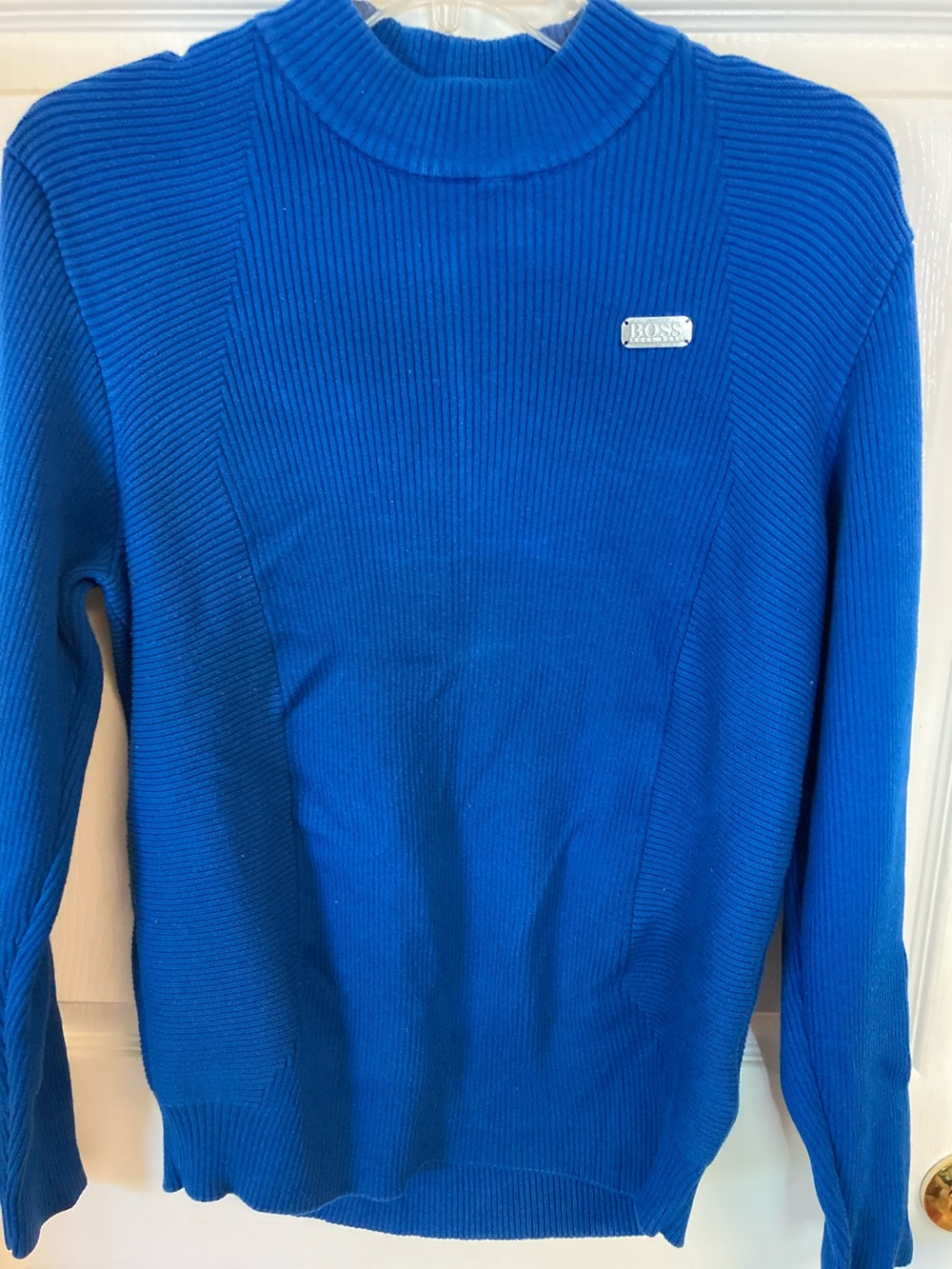Hugo Boss Men's Vivid Blue Ribbed Crewneck Sweater